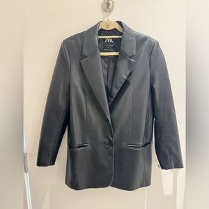 Zara Black Faux Leather Blazer size M